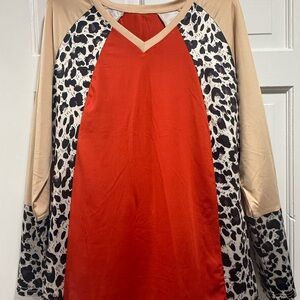 Stylish Red and Animal Print Women's Top